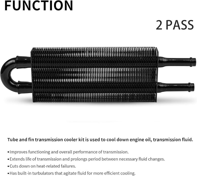 HTRACING 2 Pass Tube and Fin Transmission Cooler Universal 5/16" Oil Cooler Kit Aluminium Black - Image 4